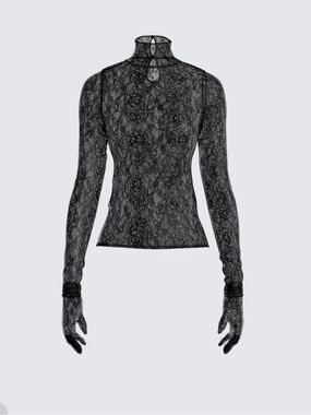 Finesse Black Sheer Floral Lace Long-Sleeve Turtleneck